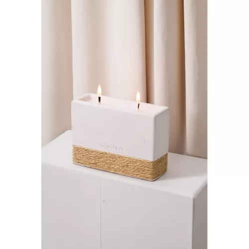 Sandalwood Candle in White Concrete & Rope, 11.5 cm