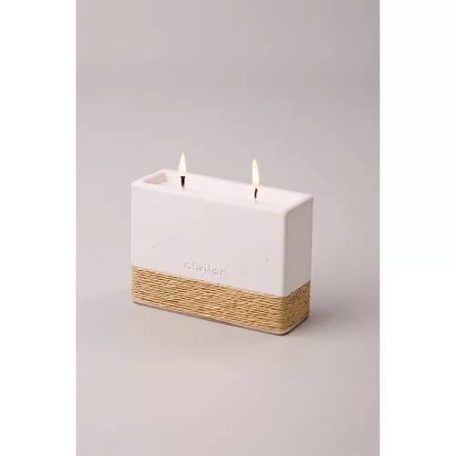 Sandalwood Candle in White Concrete & Rope, 11.5 cm