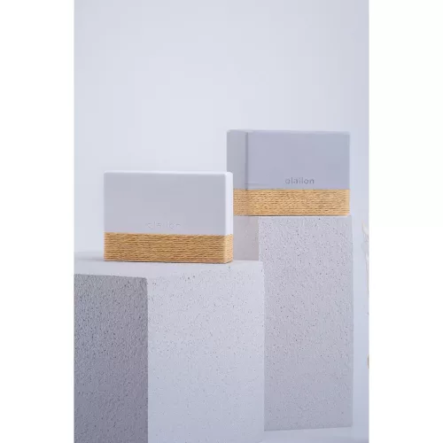 Sandalwood Candle in White Concrete & Rope, 11.5 cm