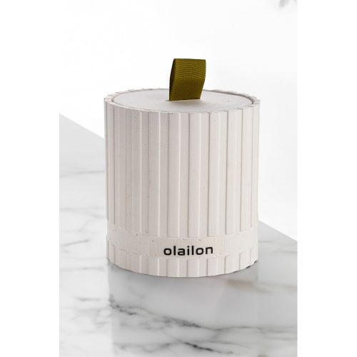 Amber Essence Candle, Concrete & Ribbon, 8cm | White & Green