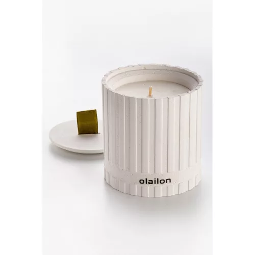 Amber Essence Candle, Concrete & Ribbon, 8cm | White & Green