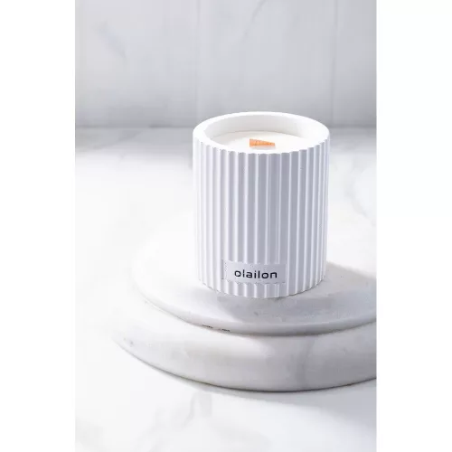 Elegant White Concrete Candle, Vanilla/Rose Essence, 8cm