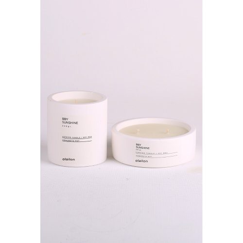 Elegant Candle Set (2 Pieces), White Concrete, Sandalwood Essence | Paraffin/Soya Blend | Candle 1: 8.5 cm x 9 cm, Candle 2: 12 cm x 4.5 cm