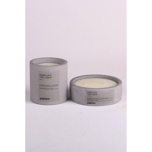 Elegant Candle Set (2 Pieces), Grey Concrete, 12 cm Diameter | Cocoa & Cream Essence, Paraffin/Soya Blend