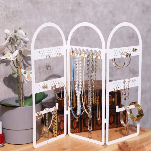 Elegant White Metal Jewelry Stand Organizer, 45 x 37.5 cm