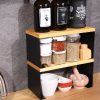 Stylish Black Kitchen Organizer, Metal & Pine Wood, 30x14x13.5