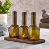 Elegant Wooden Candlestick Set (3 Pieces) with Glass Bottles, 11 x 28 x 20 cm | 100% Natural Wood, Dishwasher-Safe Glass