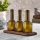 Elegant Wooden Candlestick Set (3 Pieces) with Glass Bottles, 11 x 28 x 20 cm | 100% Natural Wood, Dishwasher-Safe Glass