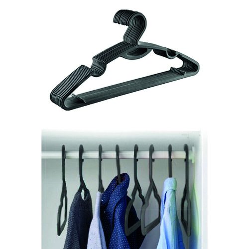 Durable Black Hanger Set (12 Pieces), 43 x 20 cm | 100% Plastic | Ideal for Closet Organization