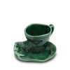 Elegant Green Ceramic Mug Set (2 Pieces) with Saucer