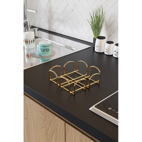 Elegant Gold Metal Napkin Holder, 7 x 20 x 20 cm | 100% Metal Design for Stylish Dining