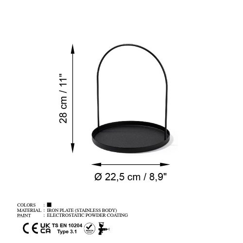 Elegant Black Metal Decorative Accessory, 22.5 cm Dia