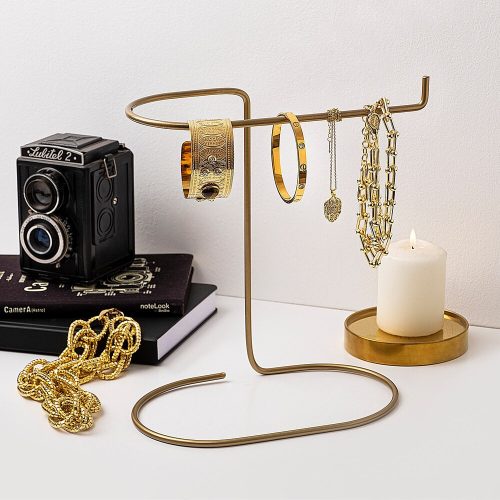 Gold Metal Jewelry Stand Organizer, 21x25x14 cm | Elegant Design
