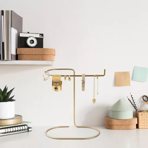 Gold Metal Jewelry Stand Organizer, 21x25x14 cm | Elegant Design