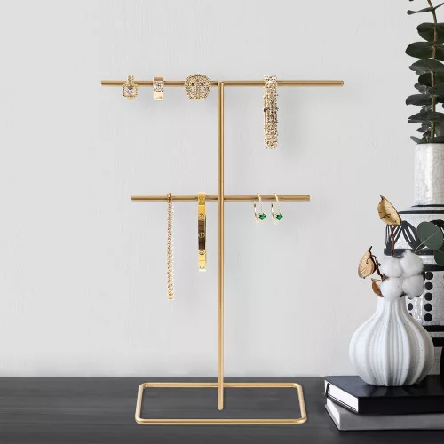 Elegant Gold Metal Jewelry Stand Organizer, 15cm x 30cm
