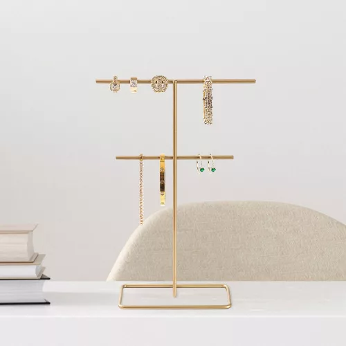 Elegant Gold Metal Jewelry Stand Organizer, 15cm x 30cm