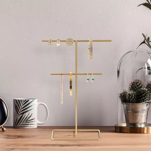 Elegant Gold Metal Jewelry Stand Organizer, 15cm x 30cm