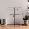 Elegant Black Metal Jewelry Stand Organizer, 15cm Dia