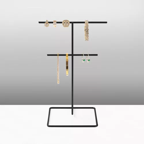 Elegant Black Metal Jewelry Stand Organizer, 15cm Dia