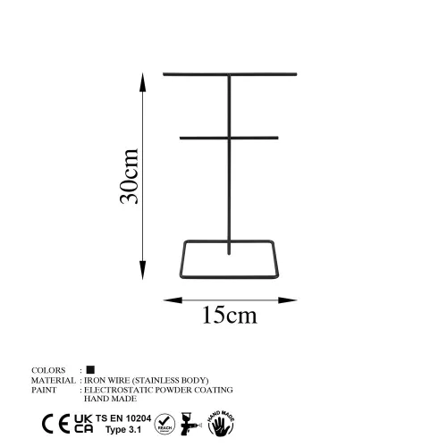 Elegant Black Metal Jewelry Stand Organizer, 15cm Dia