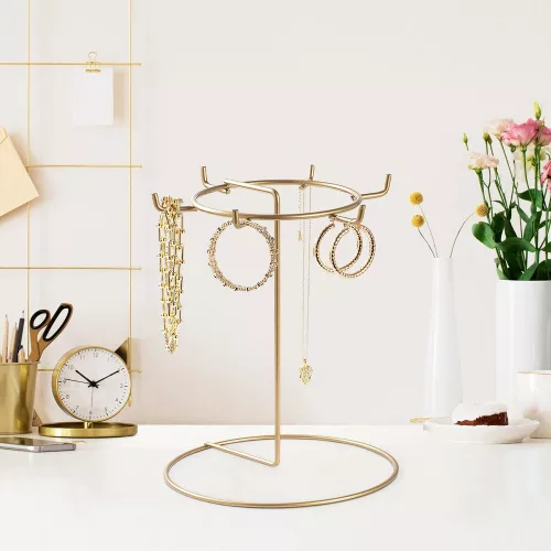 Elegant Gold Metal Jewelry Stand Organizer, 22 cm Dia