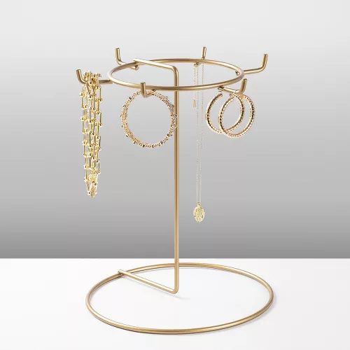Elegant Gold Metal Jewelry Stand Organizer, 22 cm Dia