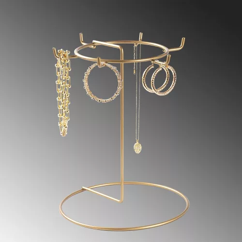 Elegant Gold Metal Jewelry Stand Organizer, 22 cm Dia