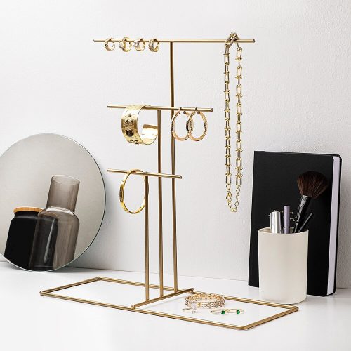 Elegant Gold Metal Jewelry Stand Organizer, 40x41x15 cm