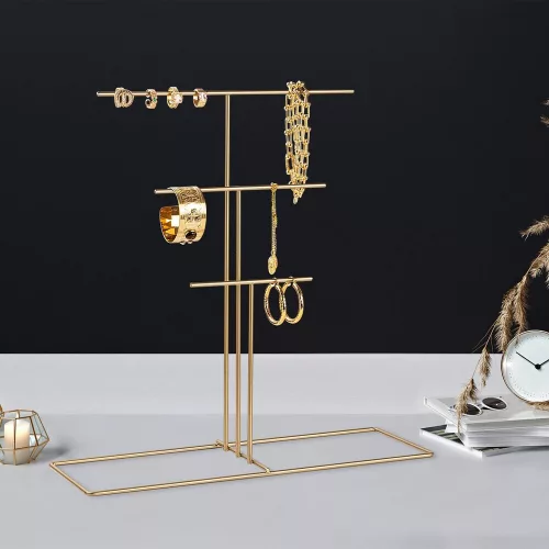 Elegant Gold Metal Jewelry Stand Organizer, 40x41x15 cm