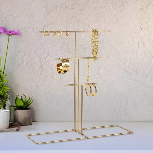 Elegant Gold Metal Jewelry Stand Organizer, 40x41x15 cm
