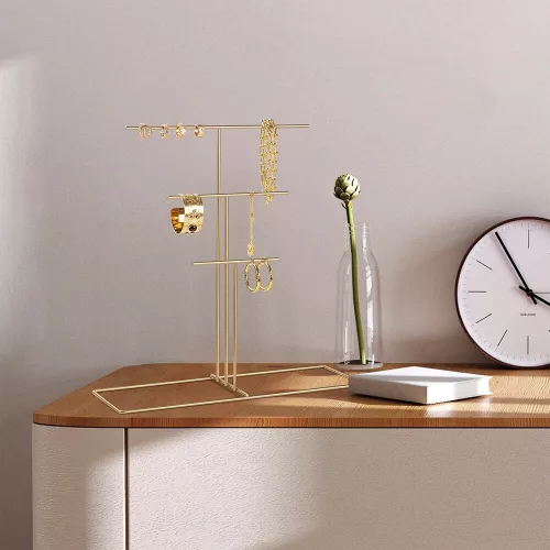 Elegant Gold Metal Jewelry Stand Organizer, 40x41x15 cm