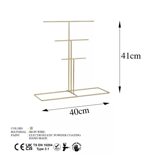 Elegant Gold Metal Jewelry Stand Organizer, 40x41x15 cm