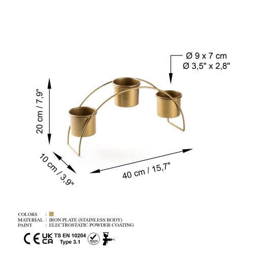 Elegant Gold Decorative Metal Accessory, 40x20x10 cm