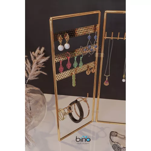 Elegant Gold Metal Jewelry Stand Organizer, 40x4x45 cm