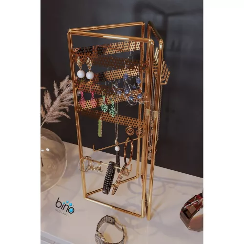 Elegant Gold Metal Jewelry Stand Organizer, 40x4x45 cm