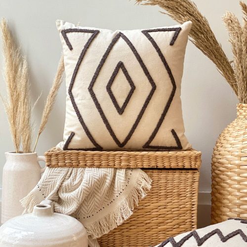 Brown Cotton Cushion 43x43 cm, 100% Bead Silicone Fill