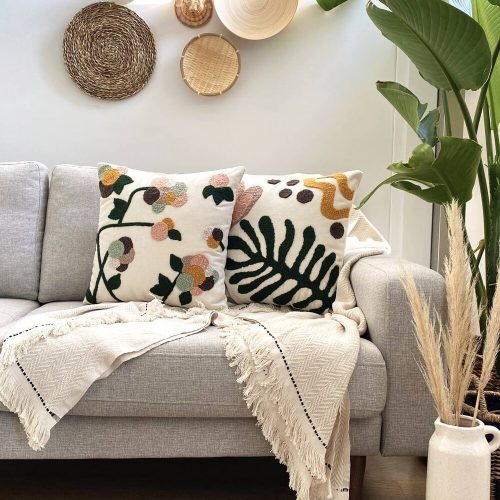 Stylish Cushion Set (2 Pieces), 43x43 cm, Mustard & Grey