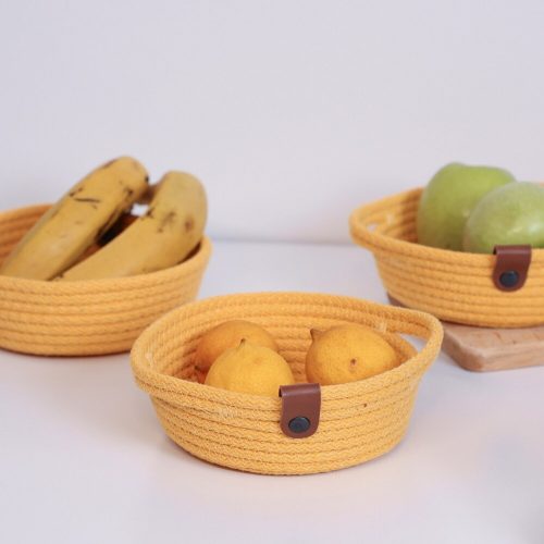 Handmade Cotton Basket Set (3 Pieces), Yellow, 15x15x6 cm