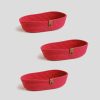 Handmade Cotton Bread Basket Set (3), Red Jute Rope, 12x22x5 cm