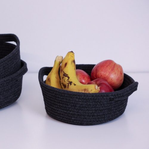 Handmade Cotton Basket Set (3 Pieces), Black, 20x20x8 cm
