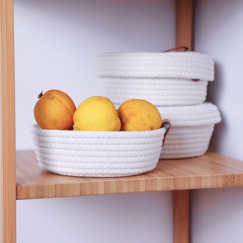 Handmade Cotton Basket Set (3 Pieces) - Ecru, 15x15x7 cm