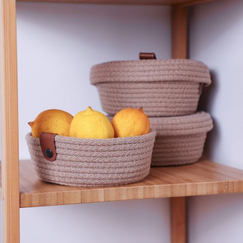 Handmade Cotton Basket Set (3 Pieces), Beige, 15x15x7 cm