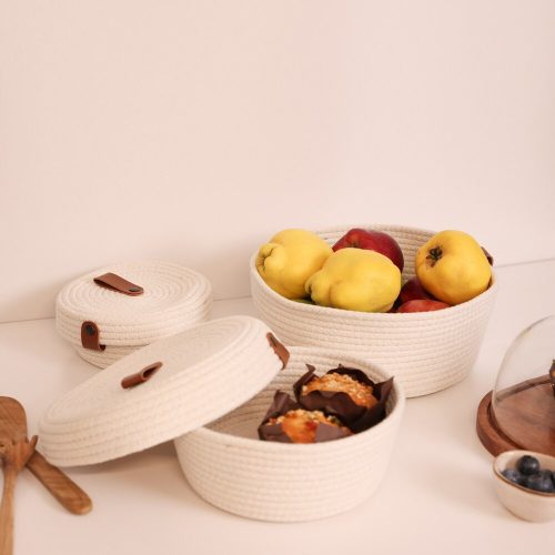 Handmade Cotton Basket Set (3 Pieces) - Ecru, 100% Jute