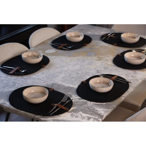 Handmade Black Table Mat Set (6 Pieces) with Knife Holder