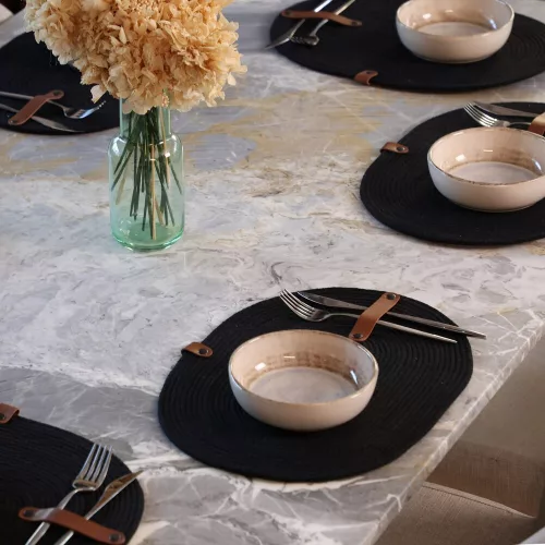 Handmade Black Table Mat Set (6 Pieces) with Knife Holder
