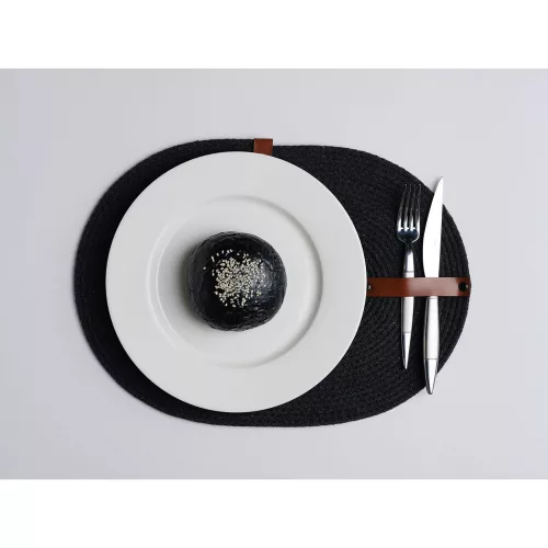 Handmade Black Table Mat Set (6 Pieces) with Knife Holder
