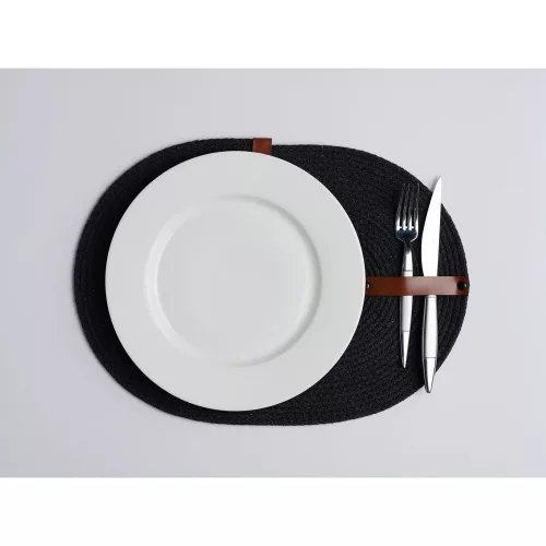 Handmade Black Table Mat Set (6 Pieces) with Knife Holder