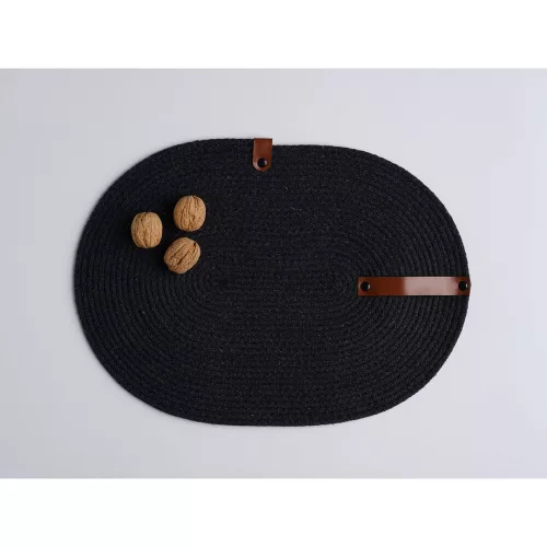 Handmade Black Table Mat Set (6 Pieces) with Knife Holder