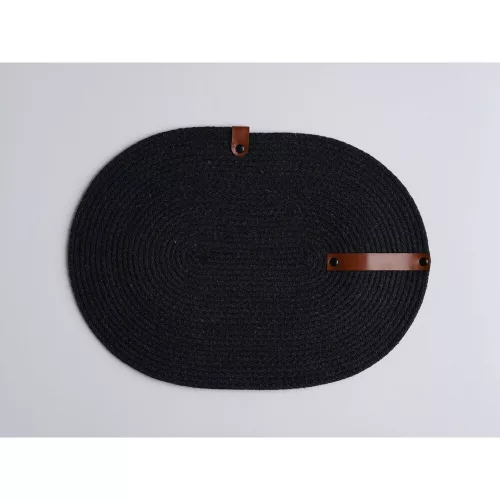Handmade Black Table Mat Set (6 Pieces) with Knife Holder