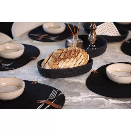 Handmade Black Table Mat Set (6 Pieces) with Knife Holder